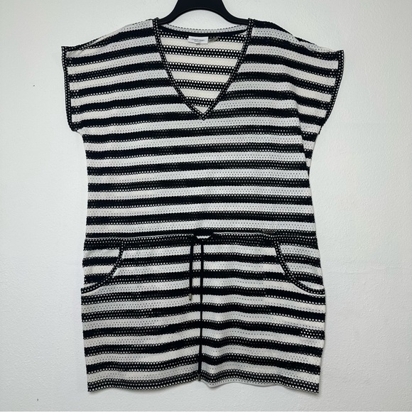 Calvin Klein Black and White Striped Drawstring Dress Beach Cover-Up Size L/XL - Picture 3 of 16